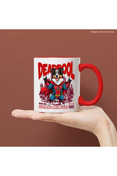 StoryGift Romania Cana Cu Ciobănesc Australian / Australian Shepherd Caine In Costum De Deadpool C, Cu ,stg