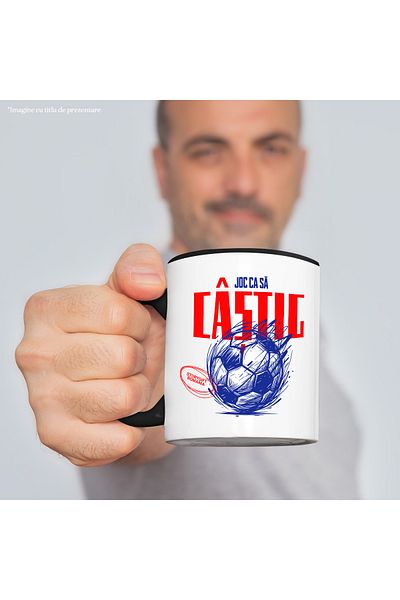 StoryGift Romania Cana MInge de footb4ALL mesaj motivational JOC SA CASTIG, 330ml, Ceramica cu Man, Cu Maner Negru