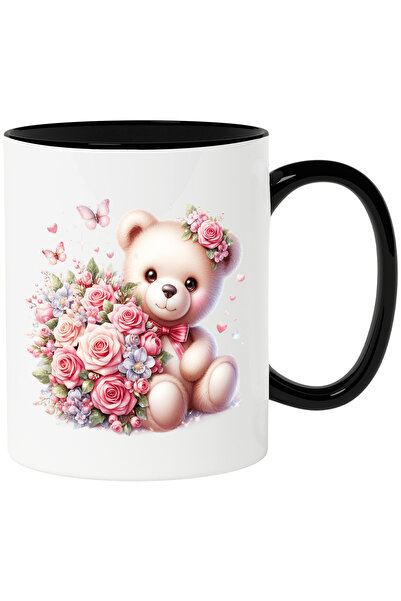 StoryGift Romania Cana cu un ursulet care tine un buchet cu trandafiri | flut...