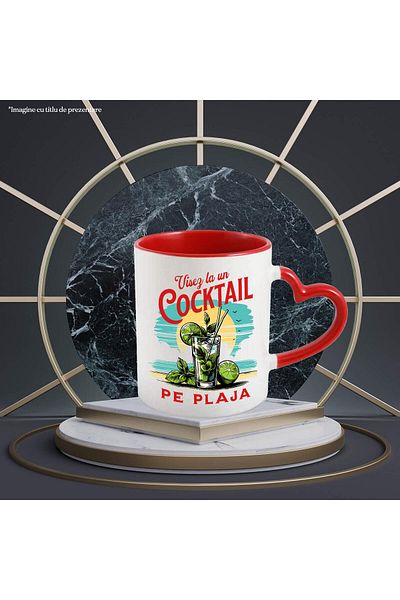 StoryGift Romania Mug with Cocktail Glass on the Beach Sunset Mint Text I Dream of a Cocktail, With ,STG