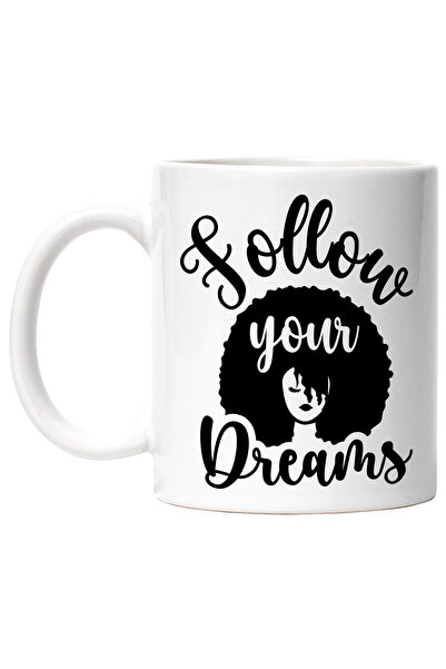 StoryGift Romania Cana cu o figura de femeie de culoare cu mesajul "Follow your dreams" - urmeaza-, Cu Maner Alb