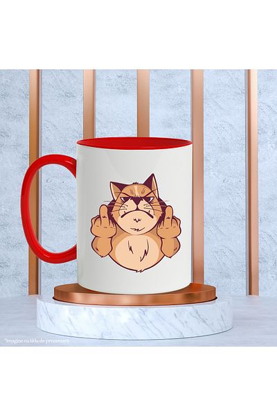 StoryGift Romania Mug With Angry Cat, Finger, Hands, Animal, Multicolor 330 ml, Ceramic with Ma, With, STG