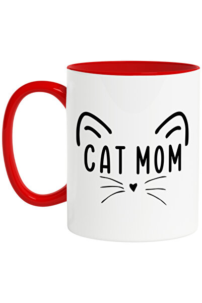 StoryGift Romania Cana cu inimioara si urechi de pisica pentru o mama iubitoare si crescatoare de , Cu Maner Rosu