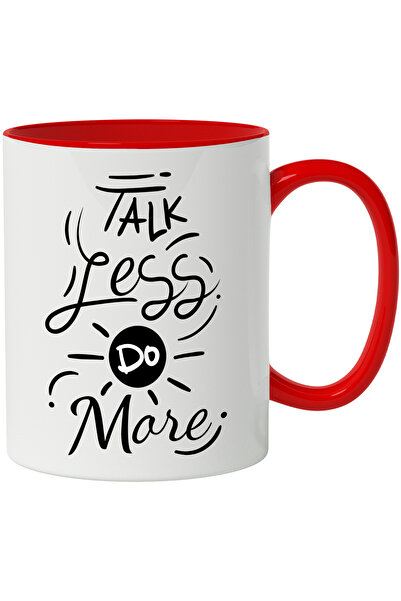 StoryGift Romania Cana Cu Mesaj In Engleza Talk Less Do More, Vorbit, Facut, Soare, Alb Negru 330 , Cu Maner Rosu