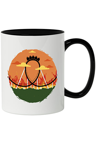 StoryGift Romania Cana Cu Roller Coaster, Flacari, Nori, Cer, Vegetatie, Carnaval, Multicolor 330 , Cu Maner Negru