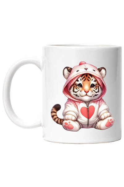 StoryGift Romania Cana cu un pui de tigru in hanorac, inimioara, ilustratie, ...