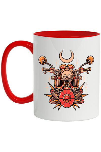 StoryGift Romania Cana Cu Motocicleta, Luna, Stele, Floare, Tepi, Frunze, Mul...