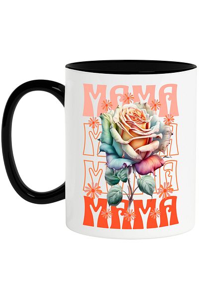 StoryGift Romania Cana cu Trandafir Multicolor Text Mama, Femeie Flori Natura, Ceramica, 330ML, cu, Cu Maner Negru