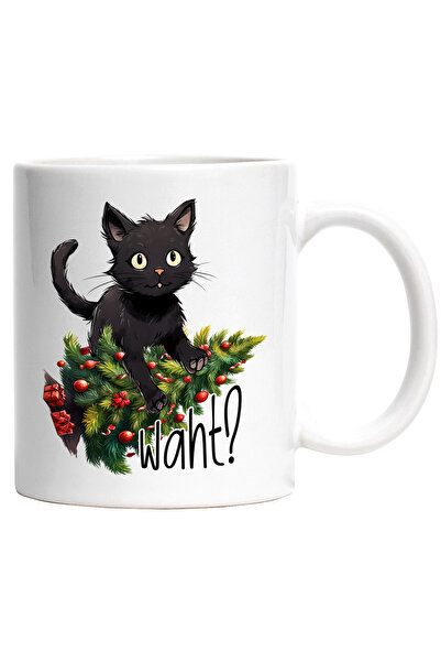 StoryGift Romania Cana cu mesajul "What?", pisoi negru care distruge bradul i...