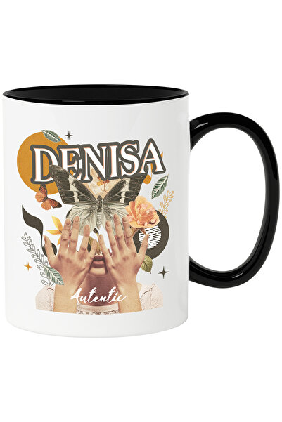 StoryGift Romania Cana Cu Numele Denisa, Colaj Fata, Fluture, Flori, Cerc, 33...