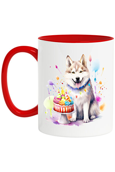 StoryGift Romania Cana cu un catel Husky vesel, ilustratie, aniversare, tort,...