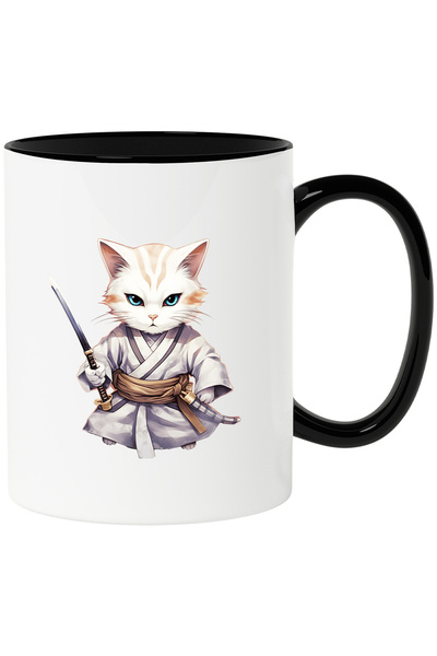 StoryGift Romania Cana cu o pisicuta furioasa care tine o katana | ilustratie...