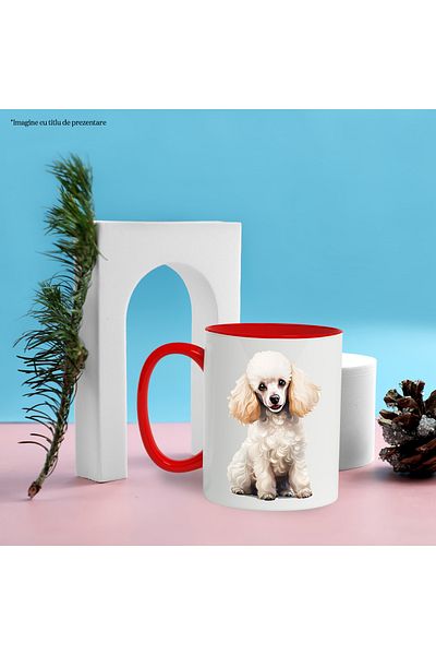 StoryGift Romania Mug with a puppy with white fur, illustration, cheerful, playful, joy, for a lover, With,STG.