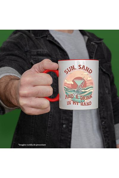 StoryGift Romania Mug with the message "Sun, sand and a drink in my hand", summer, vacation, relaxation, cone, With ,STG