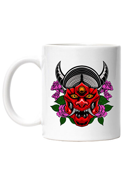 StoryGift Romania Cana Cu Masca Oni, Flori, Colti, Coarne, Demon, Asiatic, Mu...