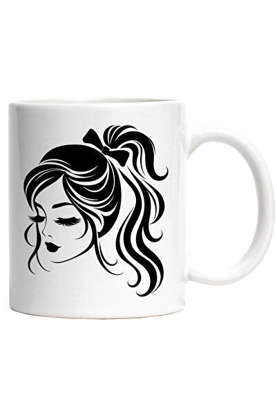 StoryGift Romania Cana cu o fata frumoasa - par lung cu Maner Alb, Cu Maner Alb