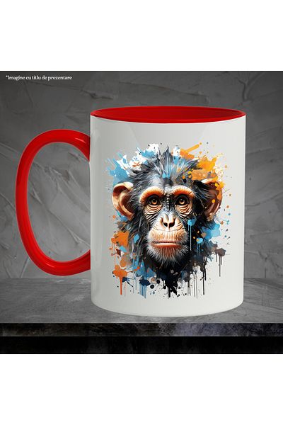 StoryGift Romania Monkey Mug, Paint Splatter, Primate, Animal, Multicolor 330 ml, Ceramic, With,STG