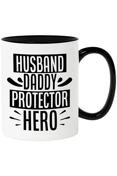 StoryGift Romania Cana cu textul "Sot, tatic, protector si erou" cu Maner Negru, Cu Maner Negru