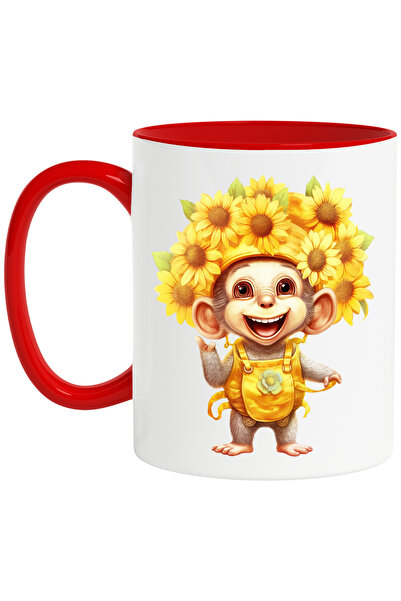 StoryGift Romania Cana cu o maimuta vesela | ilustratie | o multime de flori ...