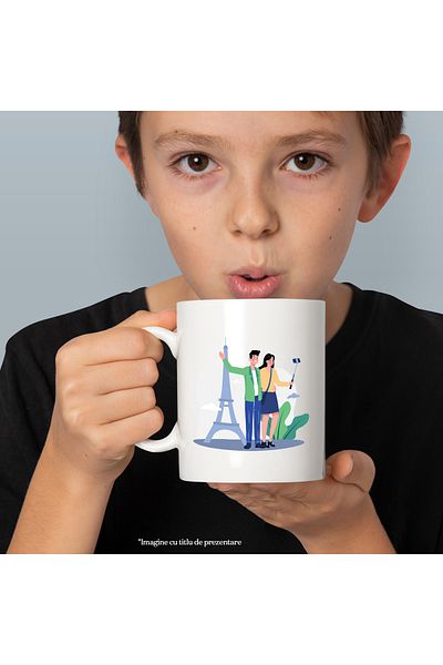 StoryGift Romania Cana Cu Franta, Turism, Turnul Eiffel, Telefon, Multicolor 330 ml, Ceramica cu M, Cu Maner Alb