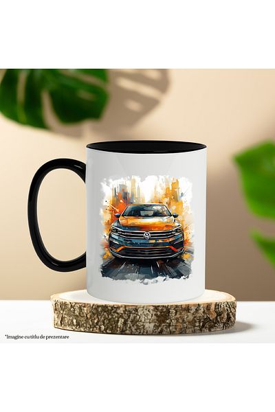 StoryGift Romania Cana Cu Masina, Volkswagen Jetta, Sosea, Viteza, Abstract, Multicolor 330 ml, Ce, Cu Maner Negru