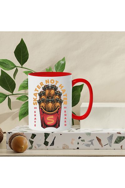 StoryGift Romania Mug With Message In English Skater Not Hater, Skateboard, Fries, Wheels, Mu, Cu