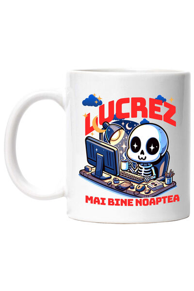 StoryGift Romania Cana cu Schelete Uman Cu Cana cafea In Fata calculator Text...