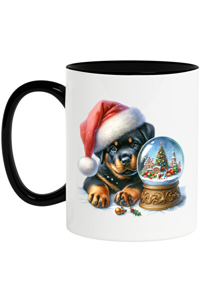 StoryGift Romania Cana cu un catel Rottweiler cu caciula de Craciun | ilustra...