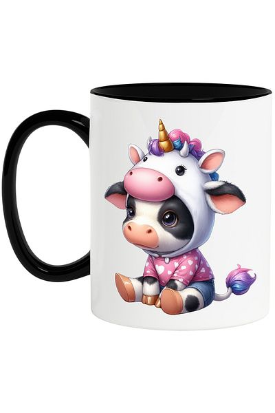 StoryGift Romania Mug with a cow wearing a unicorn hat, illustration, blouse with hearts, for, With, STG