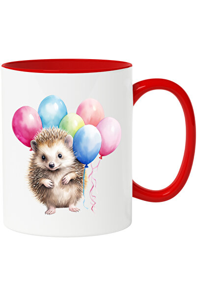 StoryGift Romania Cana cu un arici | ilustratie | baloane de diferite culori | aniversare | bucuri, Cu Maner Rosu