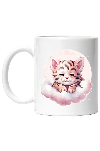 StoryGift Romania Cana cu un pui de tigru somnoros, ilustratie, norisori, lun...