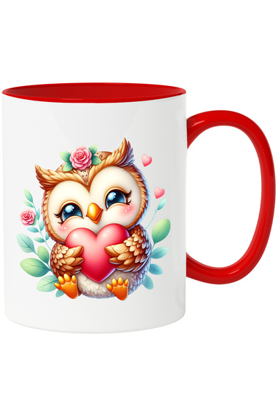 StoryGift Romania Cana cu o bufnita micuta care tine in brate o inima | ilust...