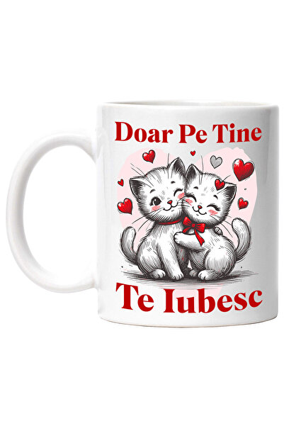 StoryGift Romania Cana cu Cuplu Pisici Albe Indragostite Text Romantic Doar p...
