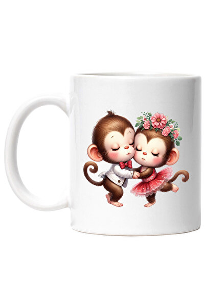 StoryGift Romania Cana cu 2 maimute care danseaza, ilustratie, rochie rosie, ...