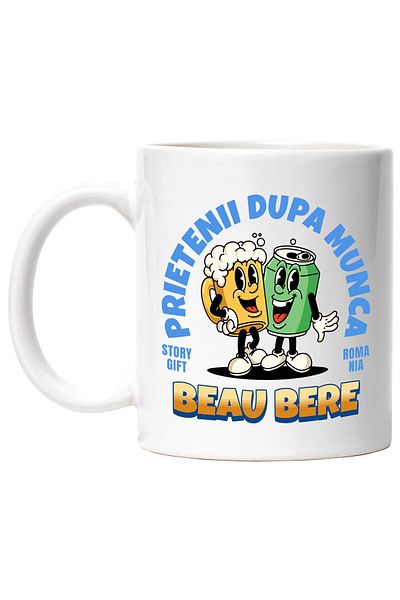 StoryGift Romania Mug with Party Couple Dose and Beer Mug Text Friends After Work, Ceram, With ,STG