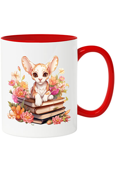 StoryGift Romania Cana cu o pisica Sfinx care sta pe un teanc cu carti | gata...