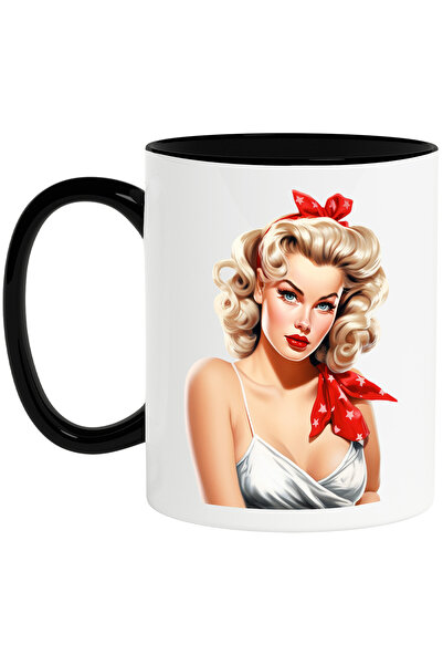 StoryGift Romania Cana cu o femeie frumoasa, ilustratie, stil retro, vechi, d...