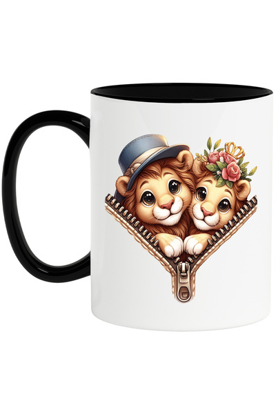 StoryGift Romania Cana cu 2 pui de leu, ilustratie, palarie, fermoar, florice...