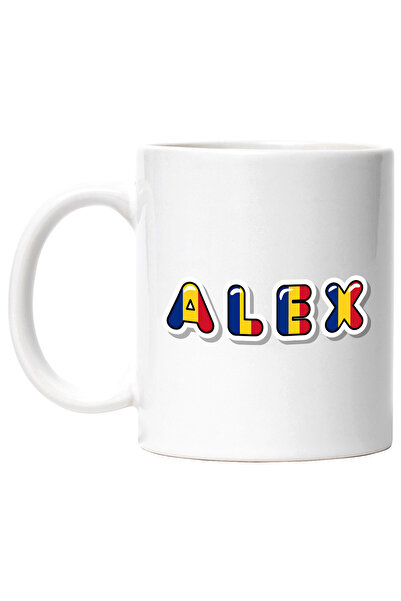 StoryGift Romania Cana Cu Numele Alex, Romania, Suporter, Steagul Romaniei, Patriot, 330ml, Cerami, Cu Maner Alb