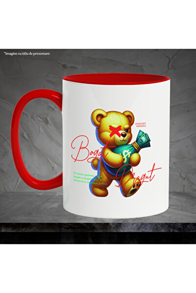 StoryGift Romania Rich and cute money teddy bear mug, 330ml, Ceramic with Red Handle, With Red Handle ST,STG.