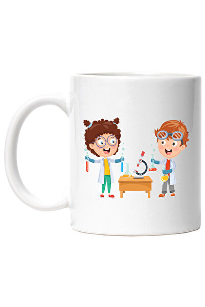 StoryGift Romania Cana Cu Chimie, Eprubete, Halat, Manusi, Microscop, Stiinta, Multicolor 330 ml, , Cu Maner Alb