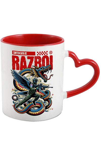 StoryGift Romania Cana cu Dragon stil Sarpe, Cultura Chinezeasca, Soldat Armata Cu arma Text razbo, Cu Maner Negru