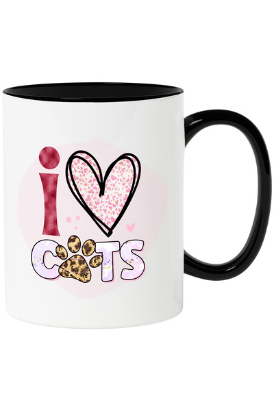 StoryGift Romania Cana cu mesajul "I love cats", iubesc pisicile, inima, fund...
