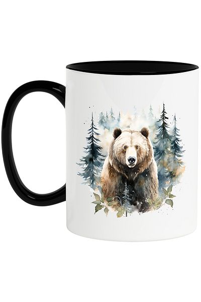 StoryGift Romania Mug with a bear, illustration, in the forest, fir trees, nature, wild animal, little special, With ,STG
