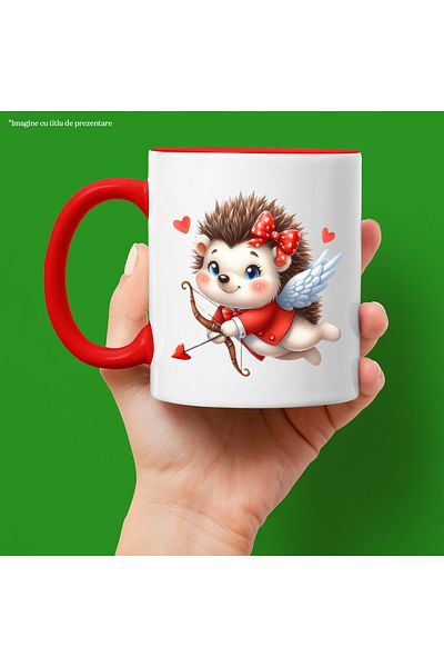 StoryGift Romania Mug with a hedgehog Cupid | illustration | archery | red jacket | wings | in, With ,STG