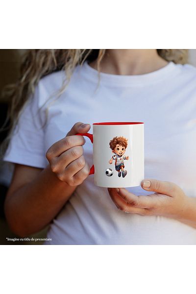 StoryGift Romania Mug with a boy playing football | illustration | ball | happiness | passion | s, With ,STG