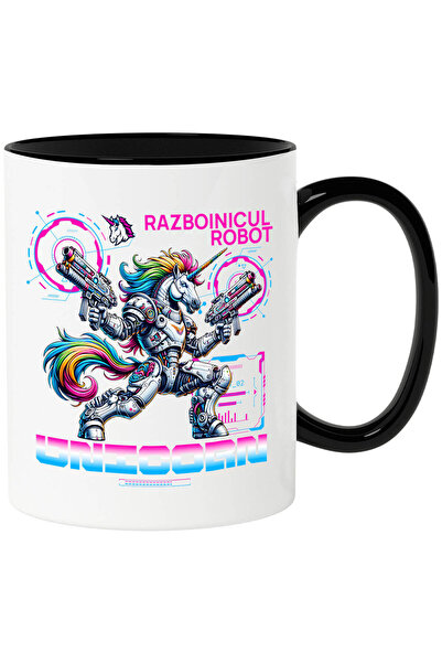 StoryGift Romania Cana cu Robot Unicorn Cu arme, Coama multicolor Text Razboi...