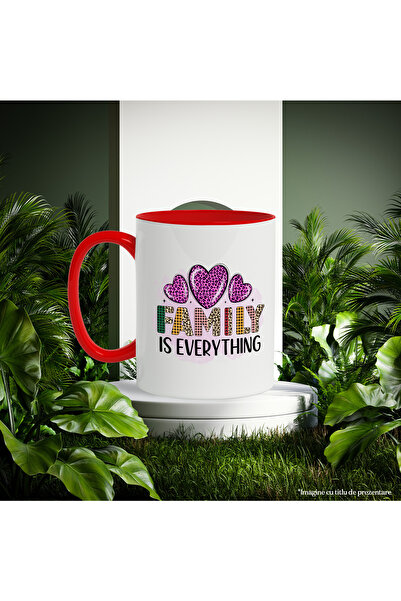 StoryGift Romania Mug with the message "Family is everything", illustration, family, relatives, pink background, f, With, STG.