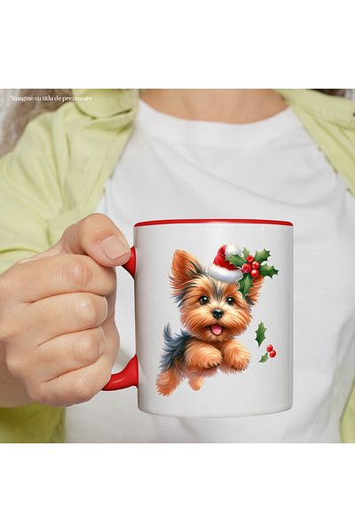 StoryGift Romania Mug with a small puppy | furry | illustration | Christmas hat | va, Cu,STG.