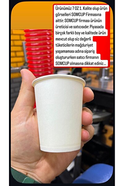 som SOMCUP 7 0z (50x10 / 500 Adet) baskısız beyaz karton bardak 1. kalite